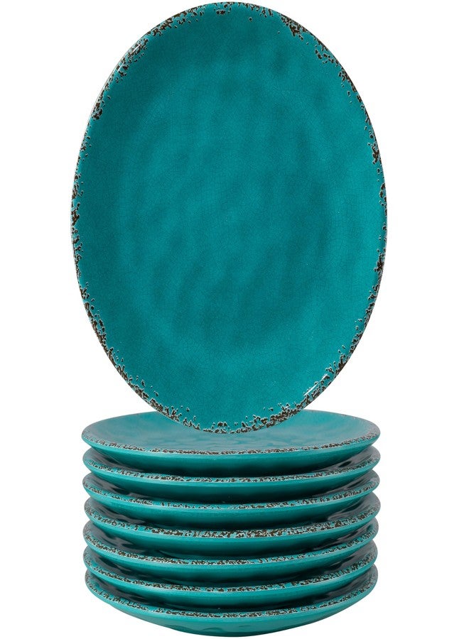 ZAROCRUS Melamine Dessert Plate, 6 inch Small Dinner Plates, Set of 8, Vintage Appetizer Plate Serving Dishes, Small Serving Plates Party Plates for Fruit Snack Side Dishes, Teal - Image 1